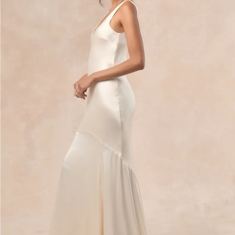 Lulus Love All of Me Champagne Satin Maxi Dress